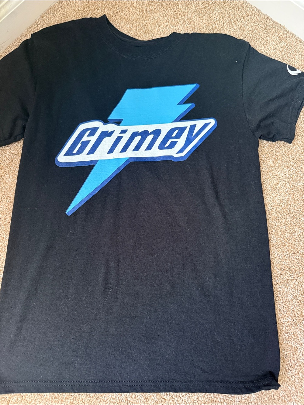 Grimey Black Tee with Blue Lightning Logo
